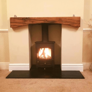 Arched oak mantel fire place beam